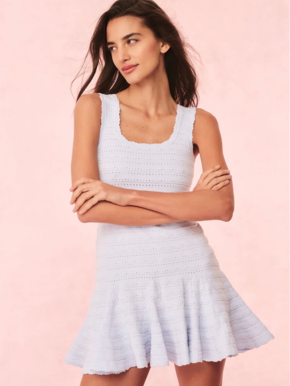 LoveShackFancy Maryanne Knit Mini Dress in morning sky